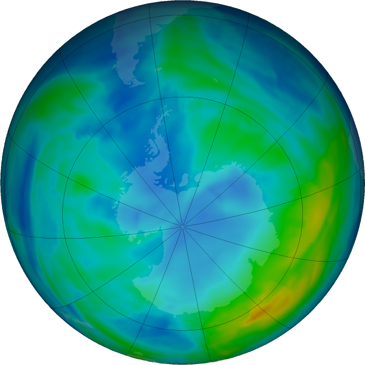 Antarctic ozone map for 25 May 2020